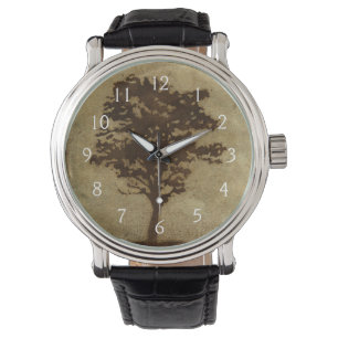 Boom Silhouette op Bronze Achtergrond Horloge