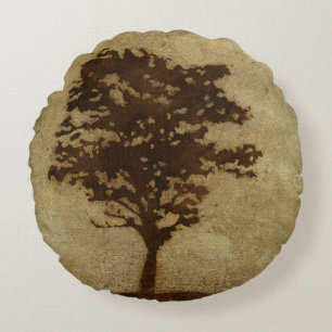 Boom Silhouette op Bronze Achtergrond Rond Kussen