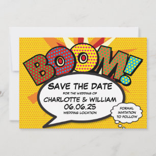 BOOM Sla de datum op Leuk Retro Strip Pop Art Kaart