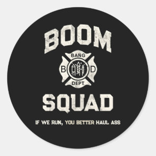 Boom Squad Fireworks Technician Brandweerman Bang  Ronde Sticker