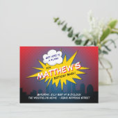 Boom superheld Kids Birthday Party Invitation Kaart (Staand voorkant)