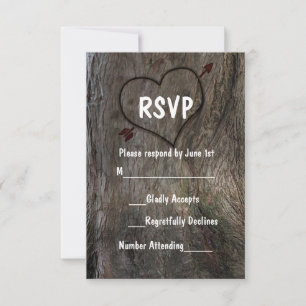 Boom + Uitgesneden Hart Rustieke Trouw RSVP Kaart