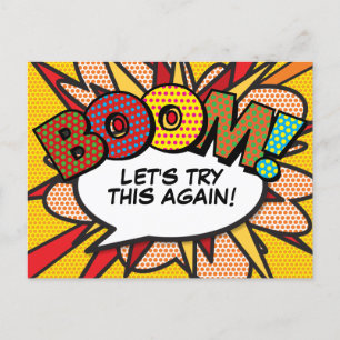 BOOM Uitgestelde Datum Wijziging Stripboek Pop Art Aankondigingskaart