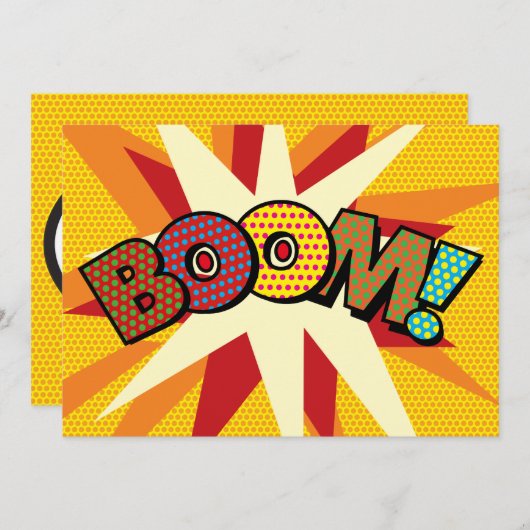 BOOM Uw Bericht Spraak Bubble Fun Retro Aankondiging (Voorkant / Achterkant)