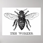 Boom van de werker, bijen, zwart,  poster (Voorkant)