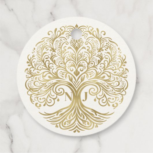 Boom van het Leven Cream & Goud Keltische Bruiloft Bedankjes Labels (Achterkant)