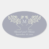 Boom van het Leven Grijs Monogram Bruiloft Ovale Sticker (Voorkant)