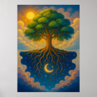 Boom van het leven met zon en maan fantasie kunstw
