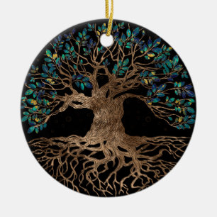 Boom van het leven - Yggdrasil Golden en marmer Keramisch Ornament