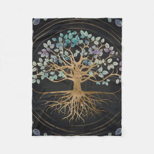 Boom van het leven - Yggdrasil - Goud en gekleurde Fleece Deken