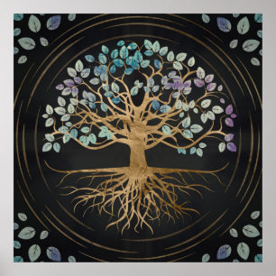 Boom van het leven - Yggdrasil - Goud en gekleurde Poster