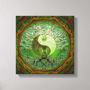 Boom van het leven Yin Yang Green Heart Canvas Afdruk