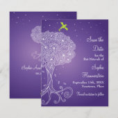 Boom van het Paarse Leven Mitzvah sparen de Datum Save The Date (Voorkant / Achterkant)