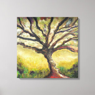 Boom van het vogelschilderend uniek landschap canvas afdruk