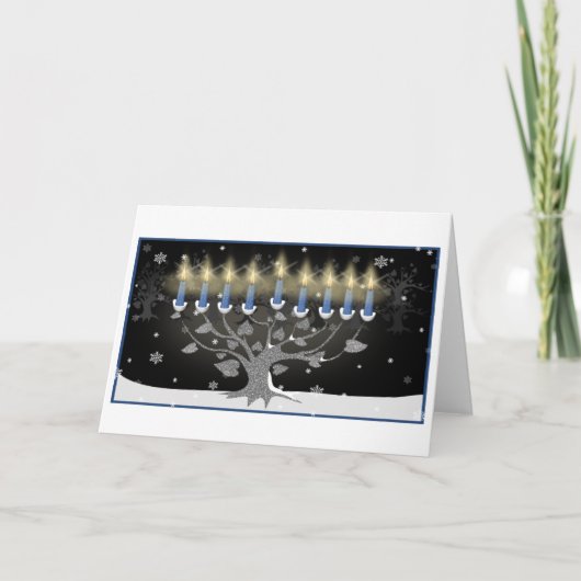 Boom van het Wenskaart van Menorah van de Chanoeka Feestdagen Kaart (Voorkant)