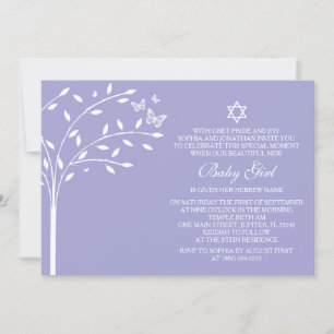 Boom van Life Baby Girl Naming Day Invite, Paars Kaart