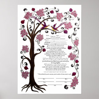 Boom van Life Ketubah & pomegranaten, portret (rw) Poster