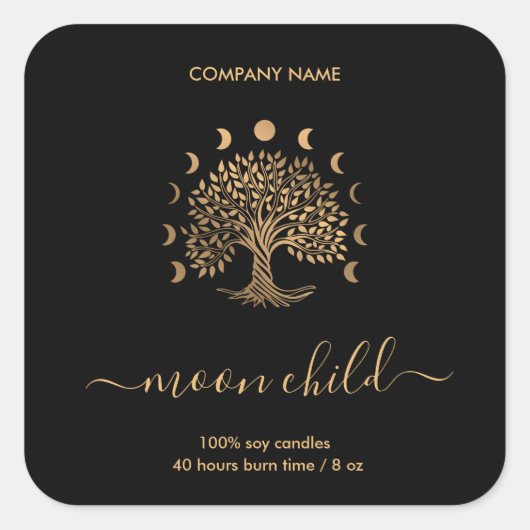 Boom van Life Moon Phases Square Sticker (Voorkant)