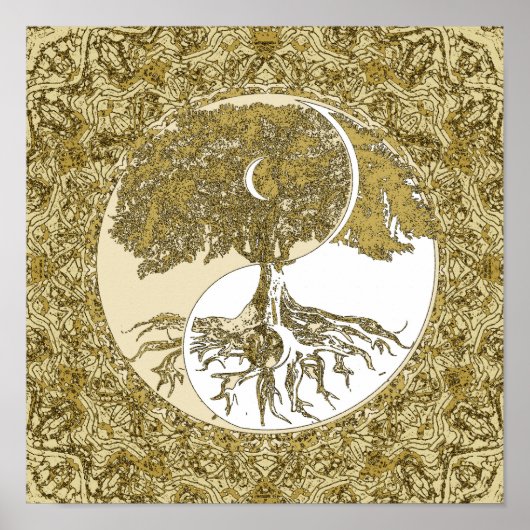 Boom van Life Yin Yang Gold Mandala Poster (Voorkant)
