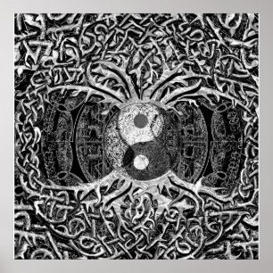 Boom van Life Yin Yang in zwart-wit Poster