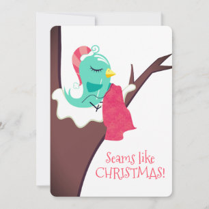 Boom vogel naaien naald draad kerstkaart