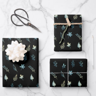 boombladeren botanische elegante eenvoudige blauwe inpakpapier vel