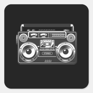Boombox  80s retro hip hop rap zwart vierkante sticker