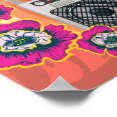 Boombox met tropische bladeren en bloemen poster (Hoek)