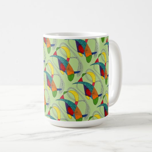 "Boomerangs on Green Tiled" Résumé Conception Mug (Devant droit)