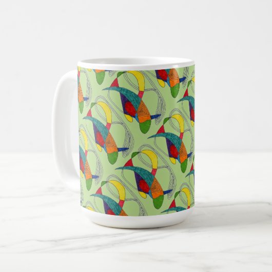 "Boomerangs on Green Tiled" Résumé Conception Mug (Devant gauche)