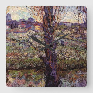 Boomgaard in bloei, Arles door Vincent van Gogh Vierkante Klok