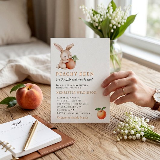 Boomgaard Thema konijn Peach Baby Shower Kaart