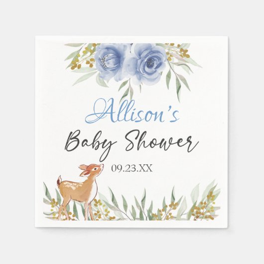 Boomherten groene baby shower blauwe florale bloem servet (Voorkant)
