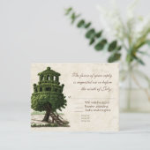 boomhuis leuk antiek perkament bruiloft RSVP kaartje (Staand voorkant)