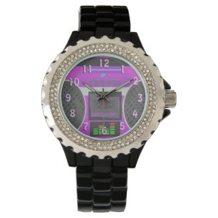 Boomin Paarse 80's Boombox Horloge