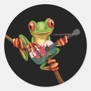 Boomkikker die Welsh Flag Guitar Black speelt Ronde Sticker