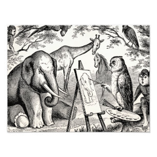  boomkorschilderende olifant 1800s Oerwoud scène Foto Afdruk