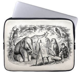 boomkorschilderende olifant 1800s Oerwoud scène Laptop Sleeve