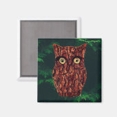 Boomschors uil rustiek groenblijvend bruin magneet (Voorkant / Achterkant)