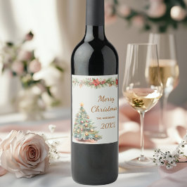 Boomslinger rode bloemen crème kerstfeest wijn etiket