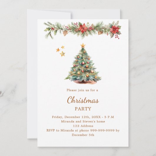 Boomslinger rode bloemen QR code Christmas Party Kaart (Voorkant)