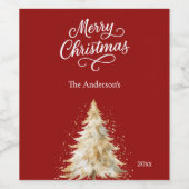 Boomsneeuw rode witte kerst wijn etiket (Enkel label)