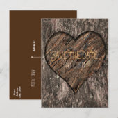 Boomstam met hartjes Rustic Save The Date Aankondigingskaart (Voorkant / Achterkant)
