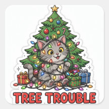 Boomstickers — Grijze Lapjeskat Kerstmis