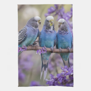 Boomtop Gezwets: Blauwe Budgies In Jacaranda Boom, Theedoek