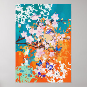 Boomvlies, bloesems en vlindervliegen poster