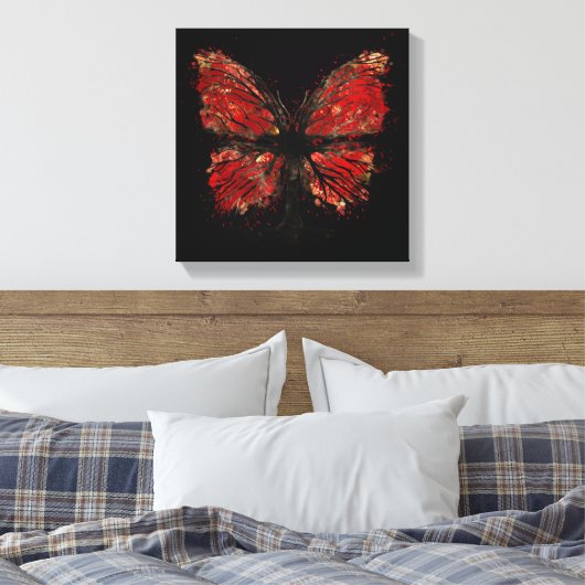 Boomvlies - Goud en rood Canvas Afdruk (Insitu (Slaapkamer))