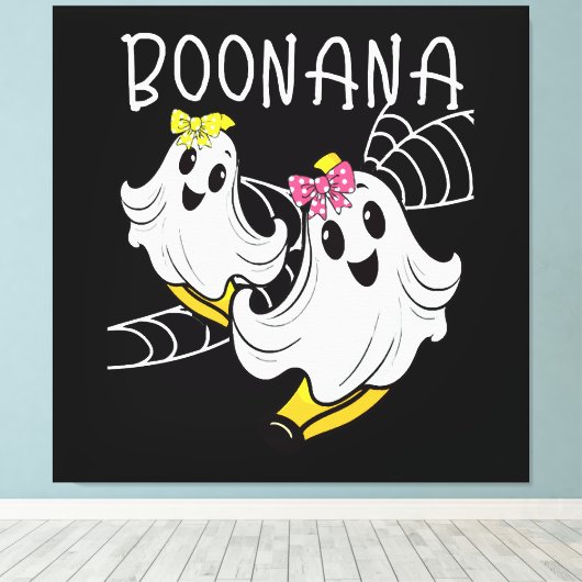 Boonana Cute Ghost Banana Halloween Canvas Afdruk (Insitu (Houten vloer))