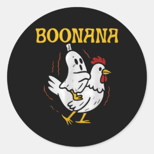 Boonana Rijdt Kip Halloween Geest Spoken Nana Ronde Sticker