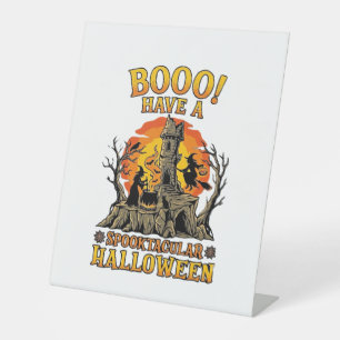 Booo Spooktacular Halloween Hek Ketel Kasteel Reclamebord Met Voetstuk